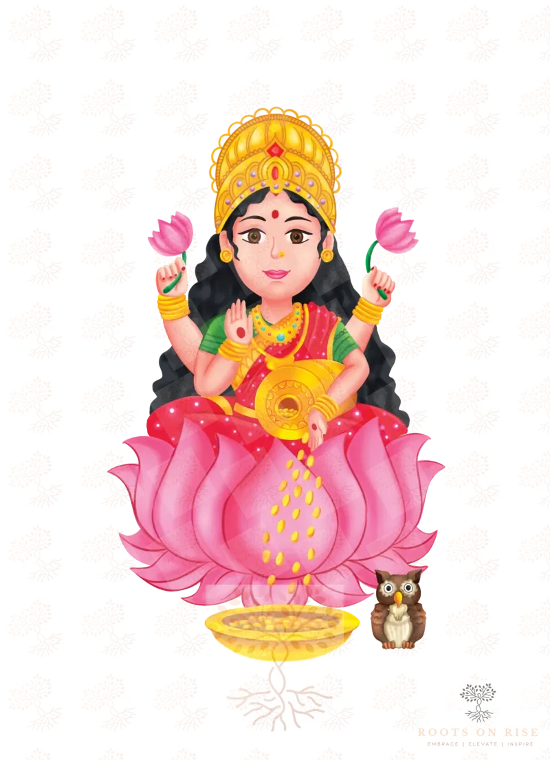 Illustration of Goddess Lakshmi, Hindu goddess of prosperity